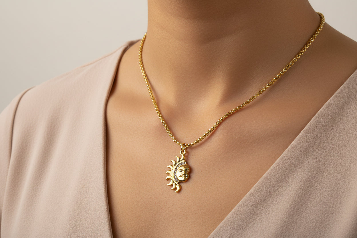 Gold Filled Sun Pendant Necklace • Celestial Boho Jewelry