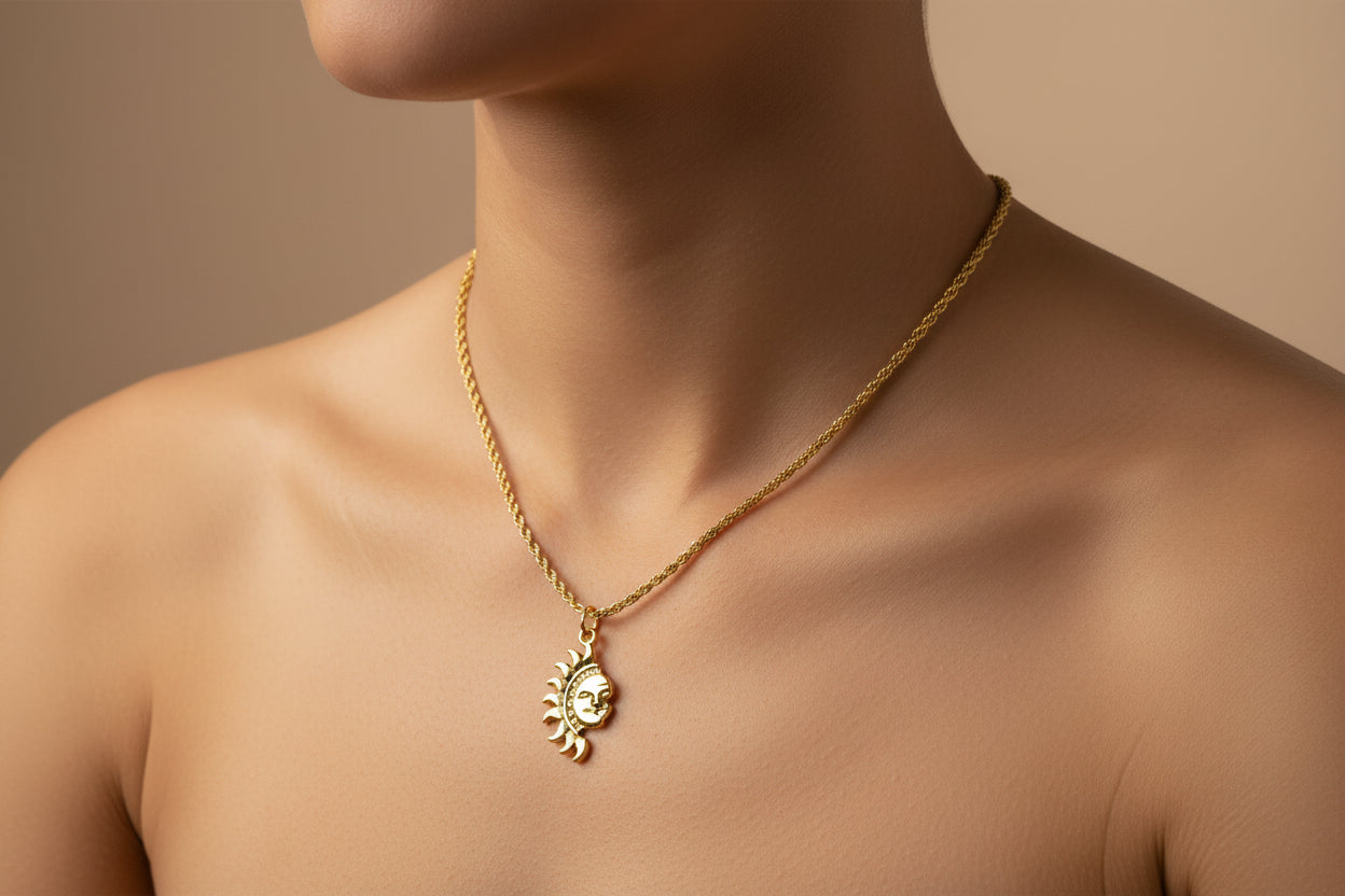 Gold Filled Sun Pendant Necklace • Celestial Boho Jewelry