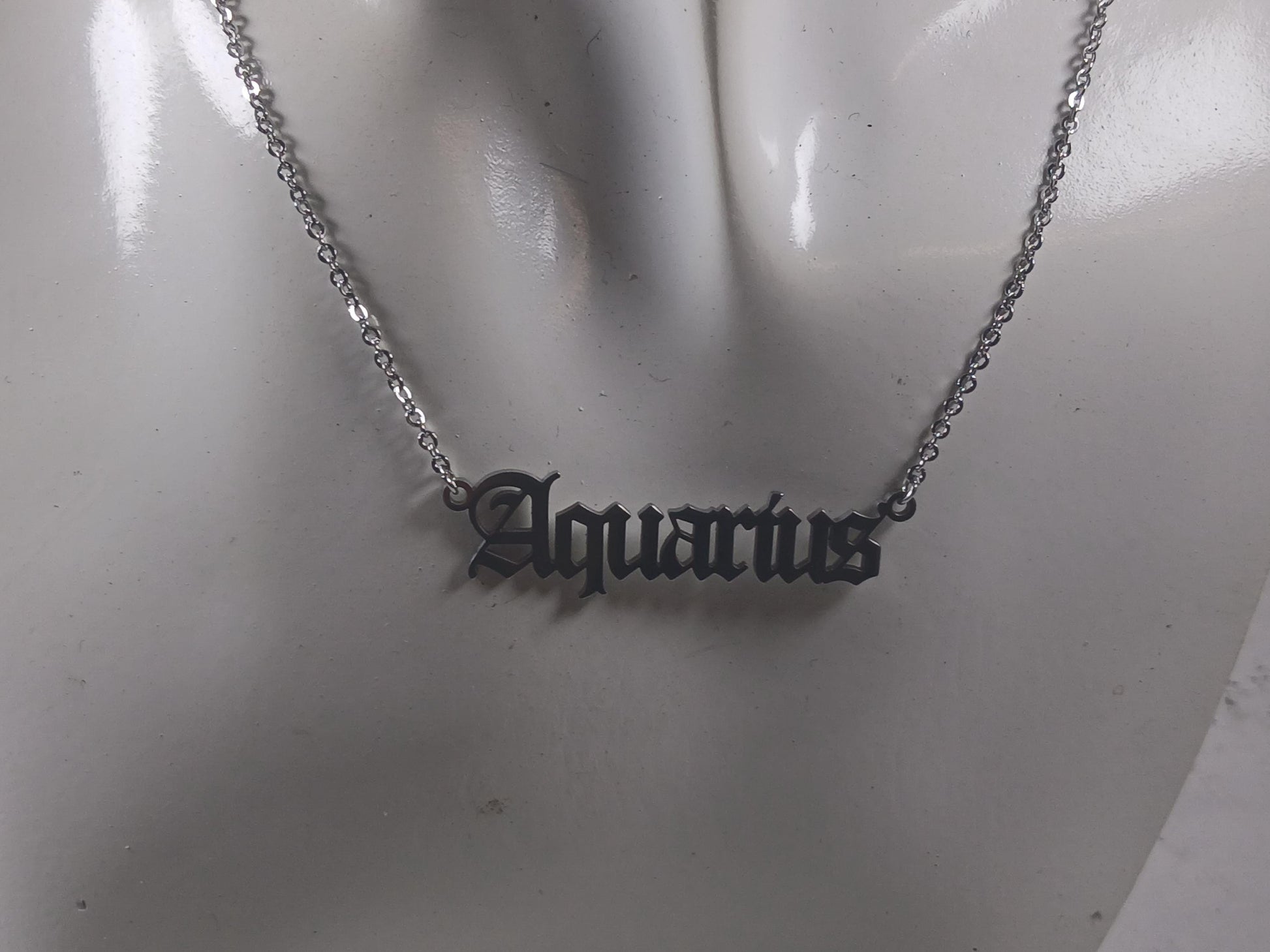 Aquarius Necklace • Old English Zodiac Horoscope Pendant
