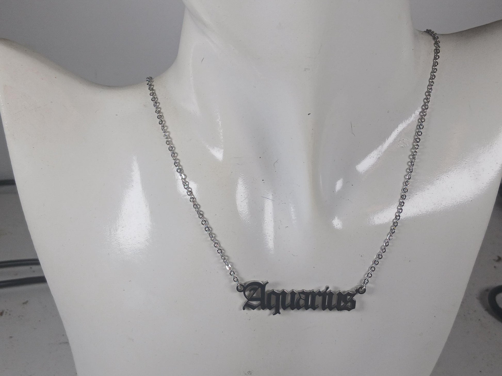 Aquarius Necklace • Old English Zodiac Horoscope Pendant