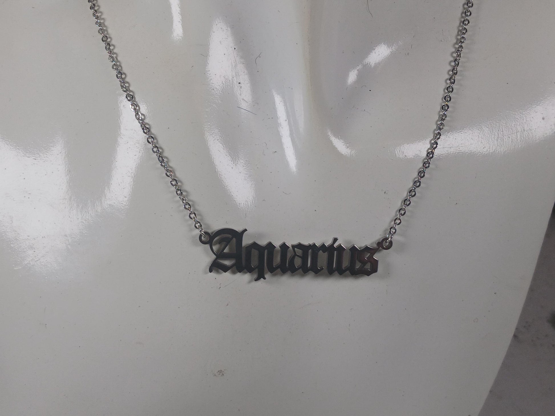 Aquarius Necklace • Old English Zodiac Horoscope Pendant