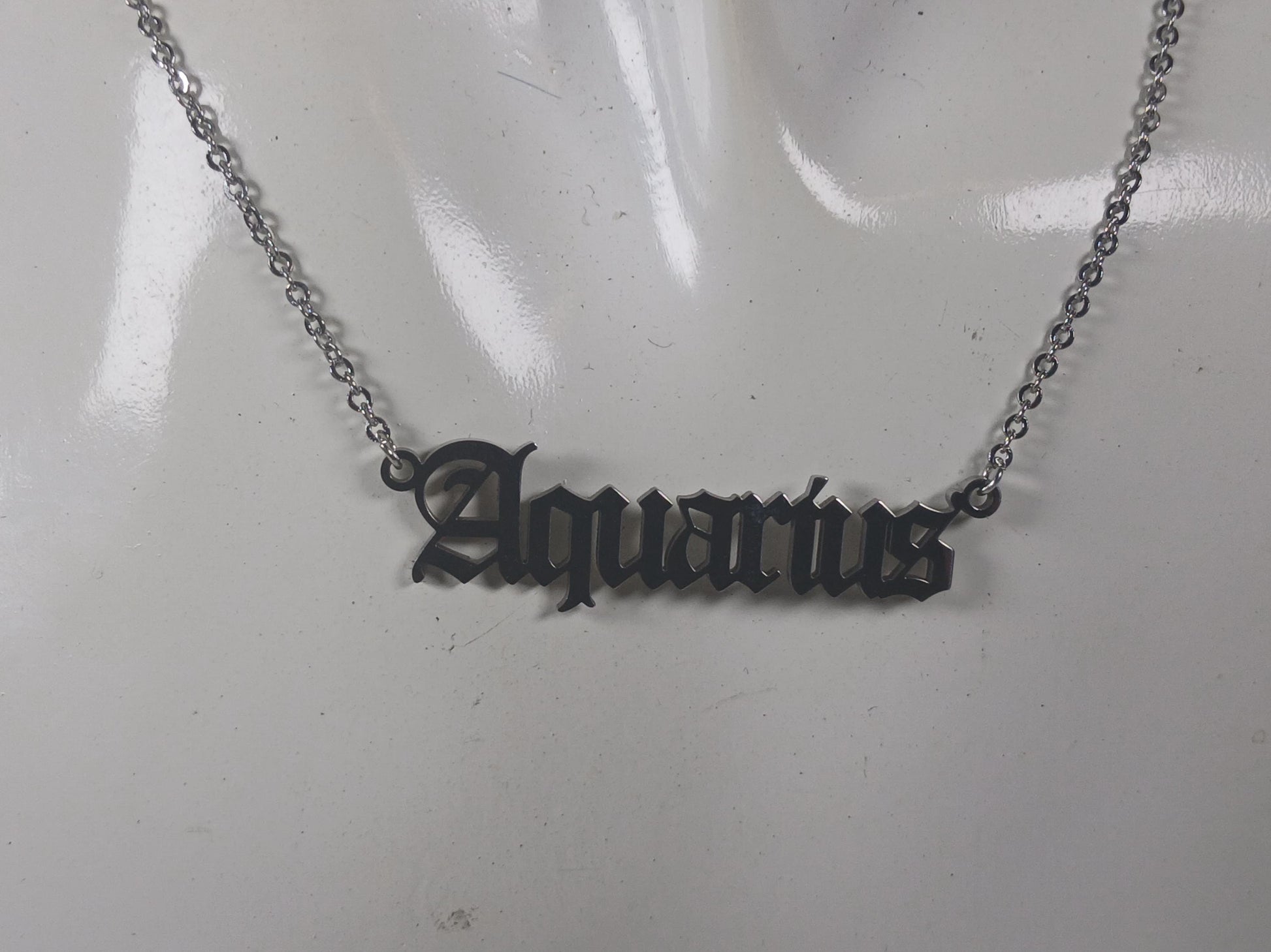 Aquarius Necklace • Old English Zodiac Horoscope Pendant