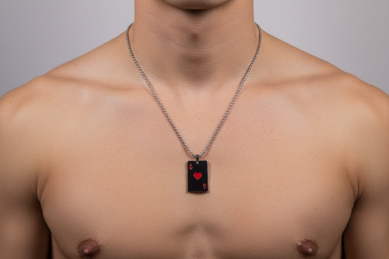 Ace of Hearts Pendant Necklace – Unisex Poker Card Jewelry