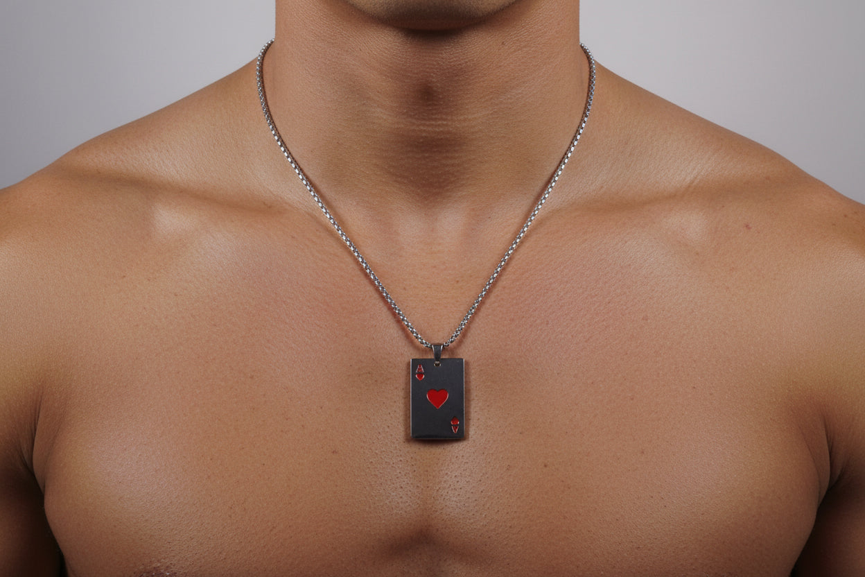 Ace of Hearts Pendant Necklace – Unisex Poker Card Jewelry