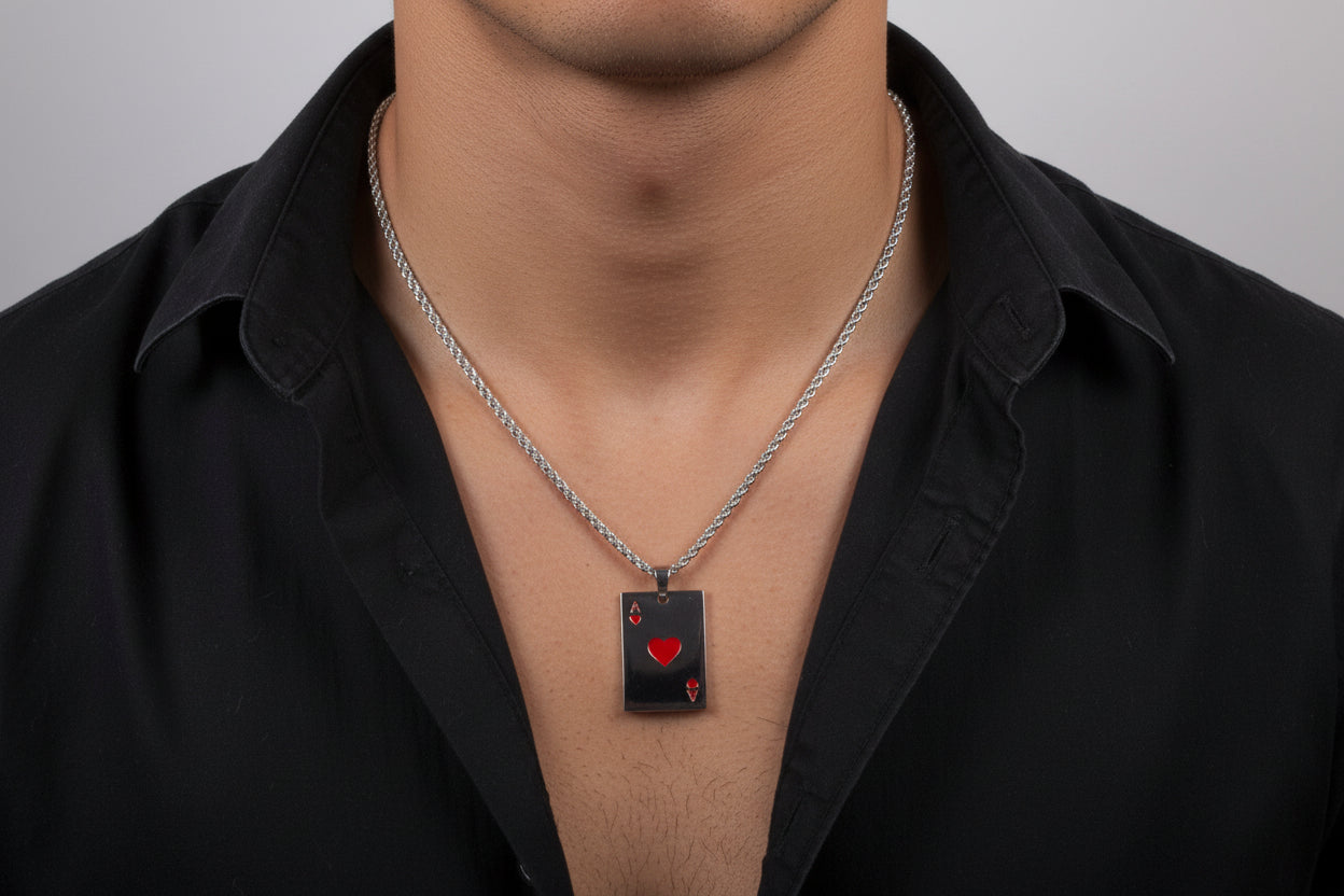 Ace of Hearts Pendant Necklace – Unisex Poker Card Jewelry