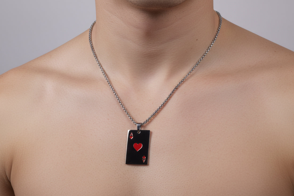 Ace of Hearts Pendant Necklace – Unisex Poker Card Jewelry