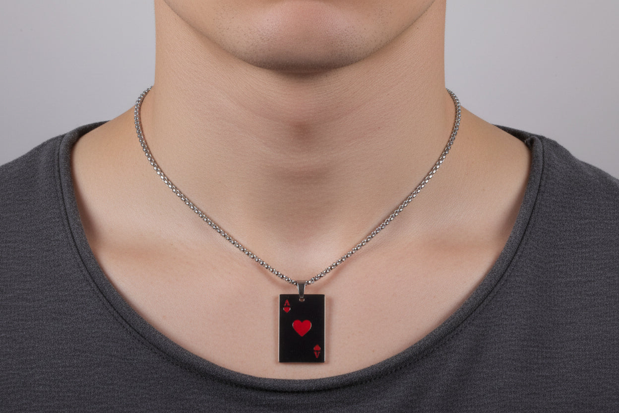 Ace of Hearts Pendant Necklace – Unisex Poker Card Jewelry