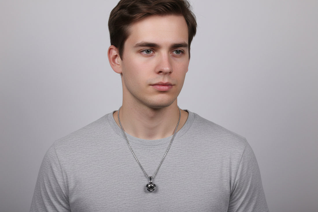 Stainless Steel Soccer Ball Pendant Necklace, Unisex Sports Jewelry