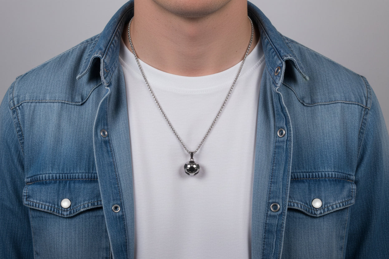 Stainless Steel Soccer Ball Pendant Necklace, Unisex Sports Jewelry