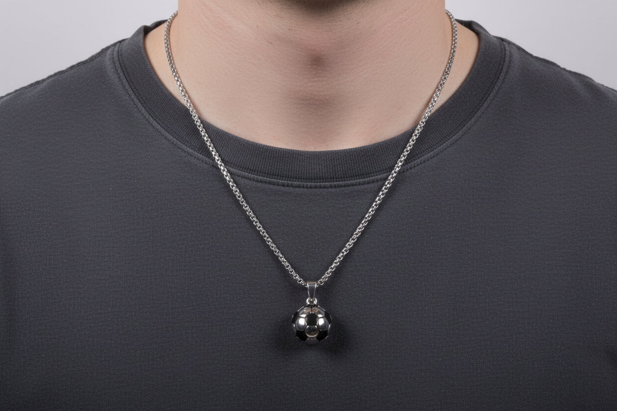 Stainless Steel Soccer Ball Pendant Necklace, Unisex Sports Jewelry