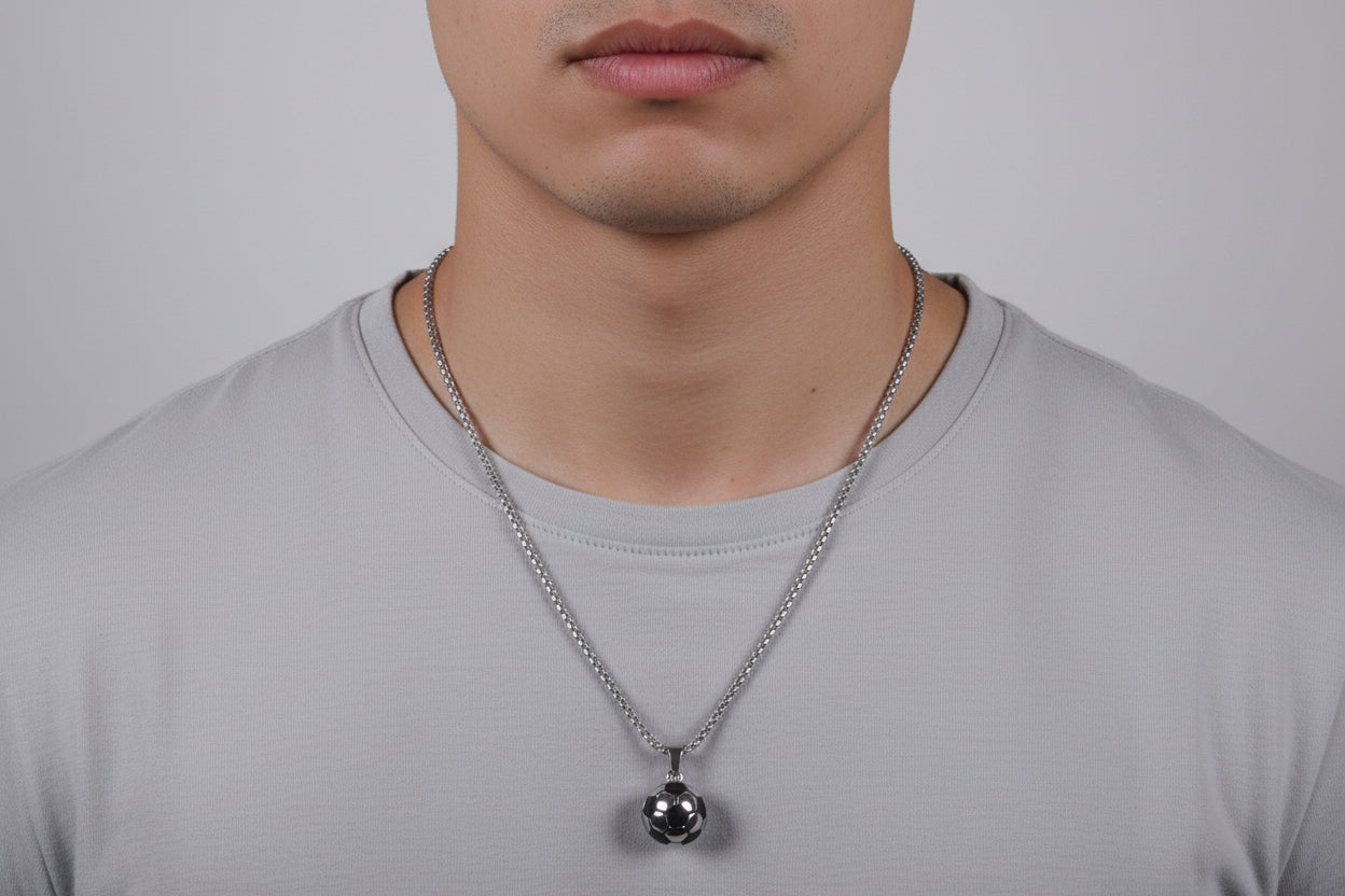 Stainless Steel Soccer Ball Pendant Necklace, Unisex Sports Jewelry