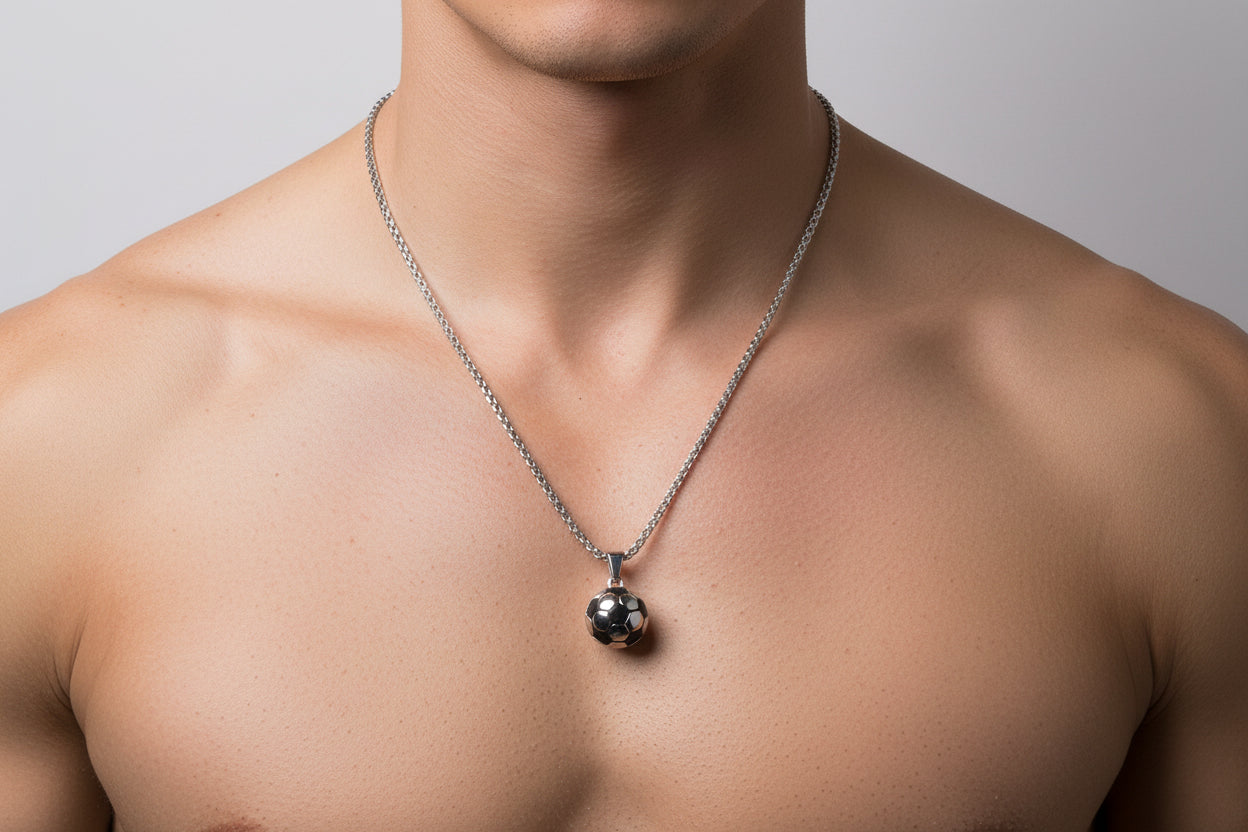 Stainless Steel Soccer Ball Pendant Necklace, Unisex Sports Jewelry
