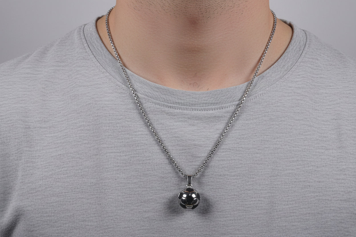 Stainless Steel Soccer Ball Pendant Necklace, Unisex Sports Jewelry