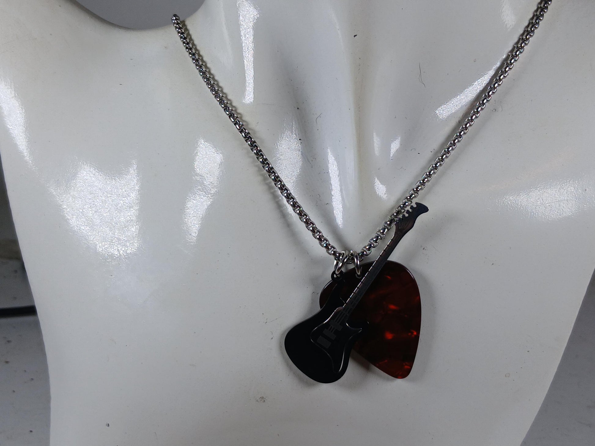 Black Electric Guitar Necklace | Stainless Steel Rock Music Pendant