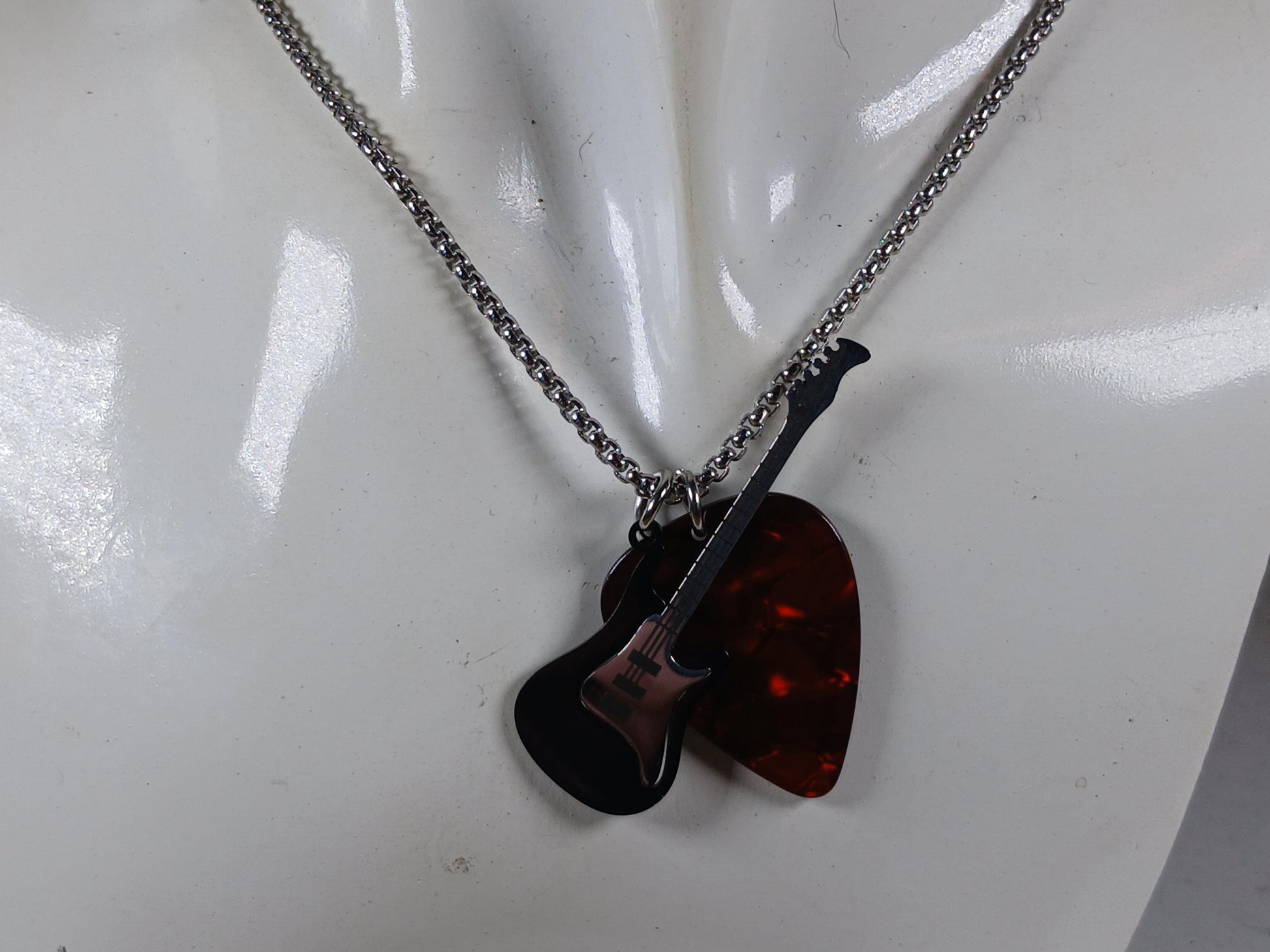 Black Electric Guitar Necklace | Stainless Steel Rock Music Pendant