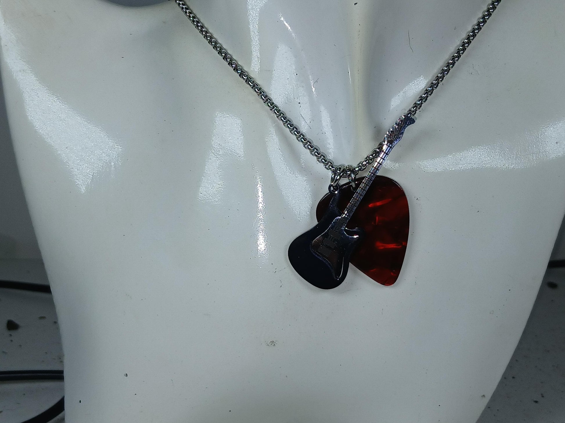 Black Electric Guitar Necklace | Stainless Steel Rock Music Pendant