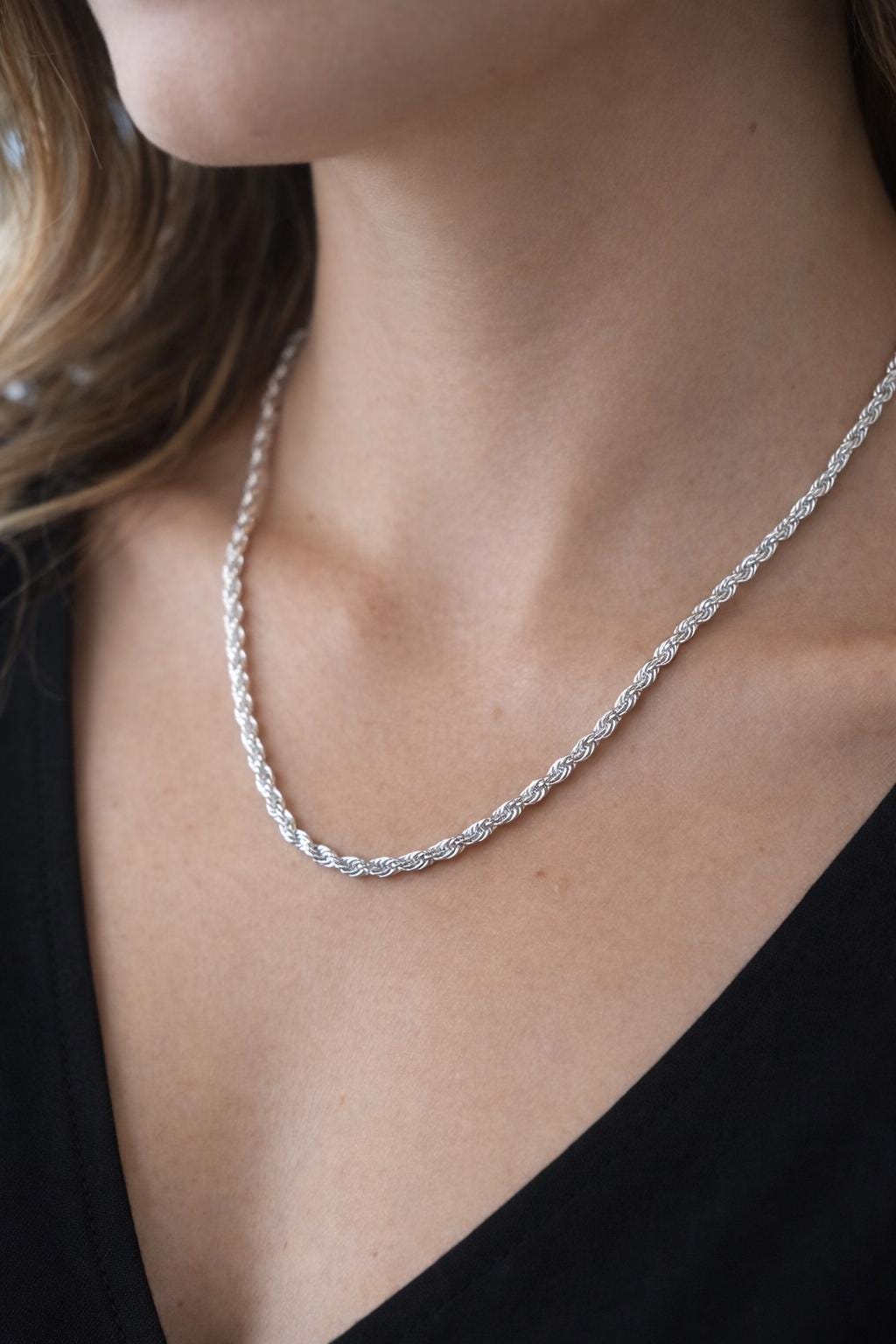 Silver Rope Chain Necklace for Women | Twisted Chain Necklace | Minimalist Silver Necklace | Everyday Jewellery Gift