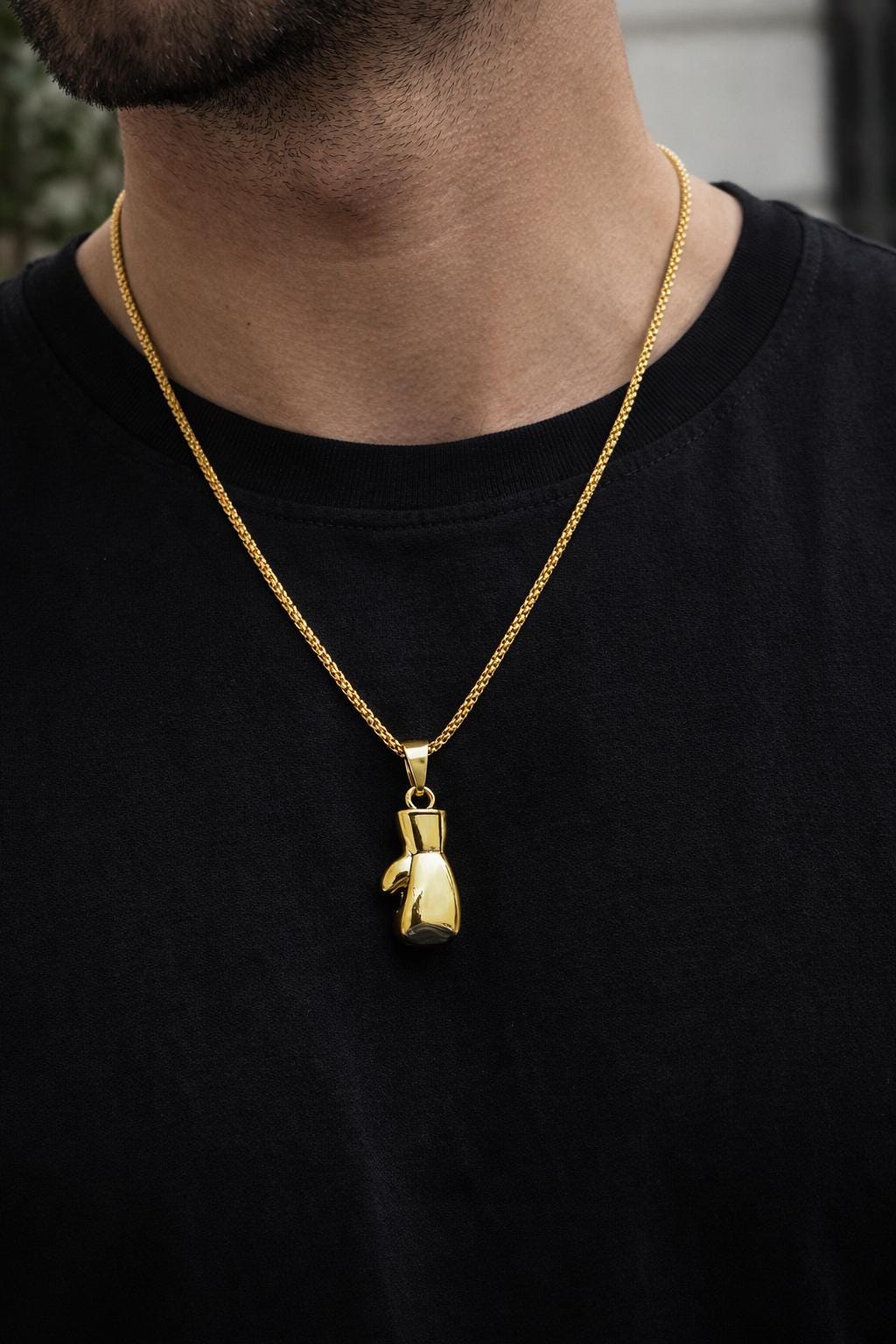 Gold Boxing Glove Necklace for Men – Rope Chain Pendant – Statement Sports Jewellery