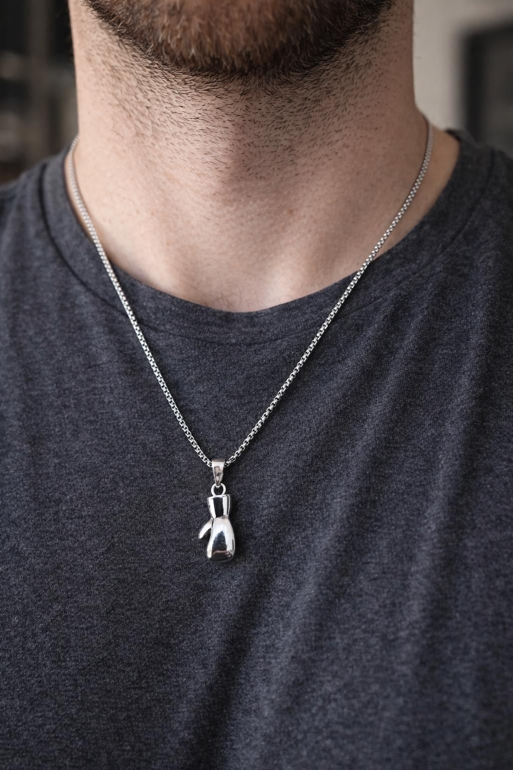 Silver Boxing Glove Necklace for Men, Boxing Pendant Chain, Fighter Jewelry, Sports Gift for Him, Unisex Boxing Necklace