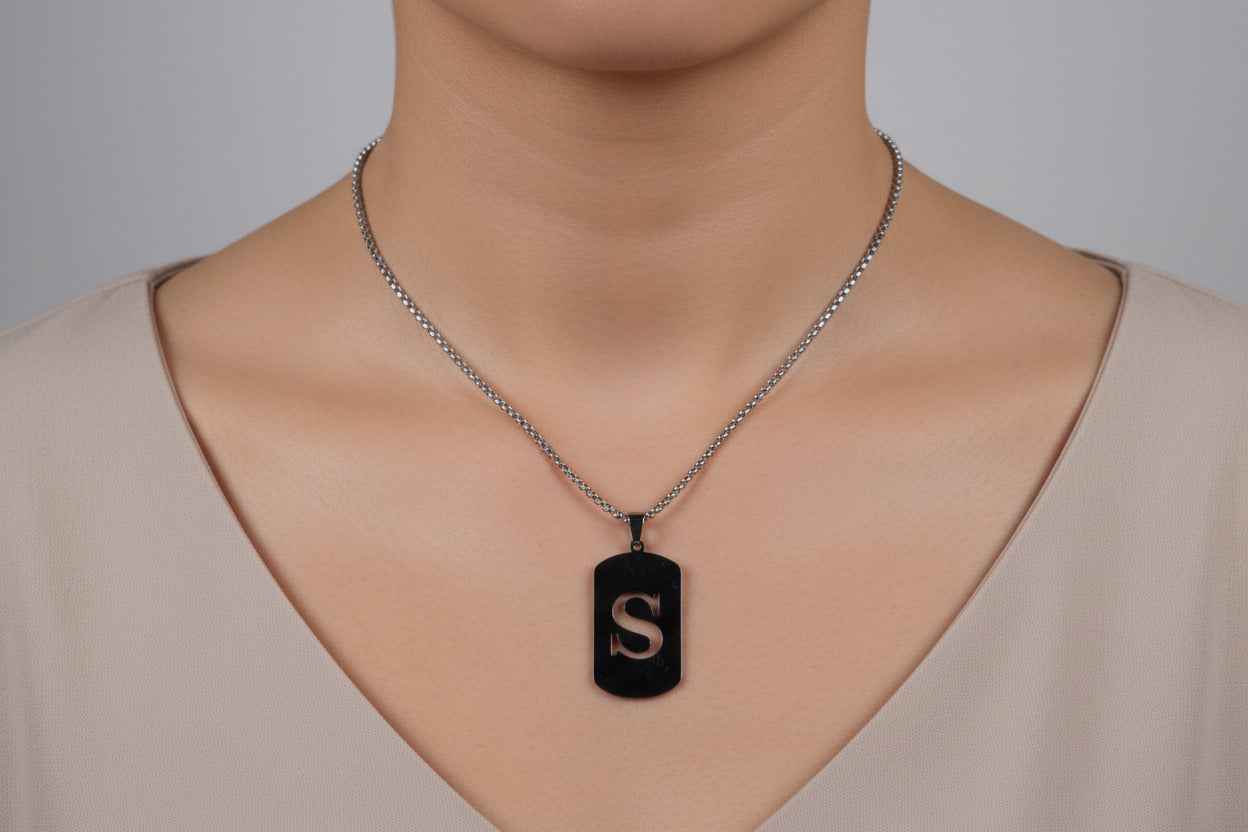 Letter S Initial Pendant – Stainless Steel Silver Alphabet Charm