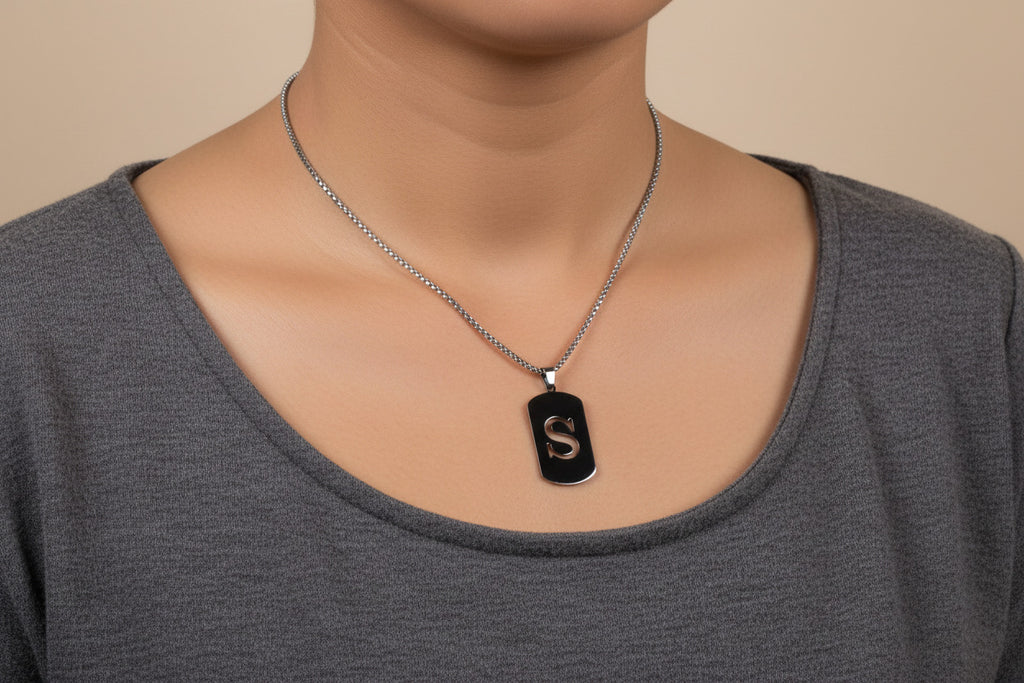 Letter S Initial Pendant – Stainless Steel Silver Alphabet Charm