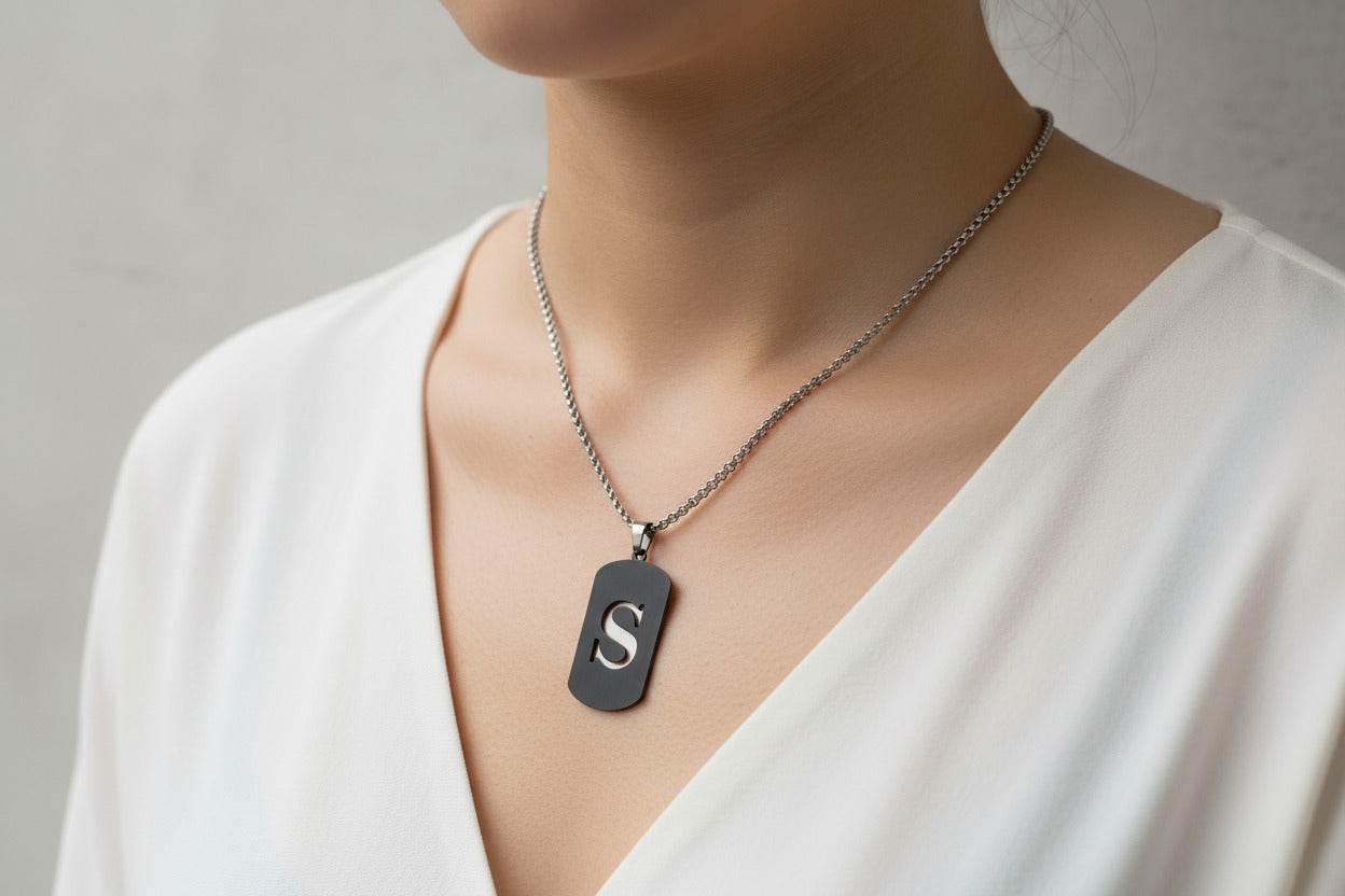 Letter S Initial Pendant – Stainless Steel Silver Alphabet Charm
