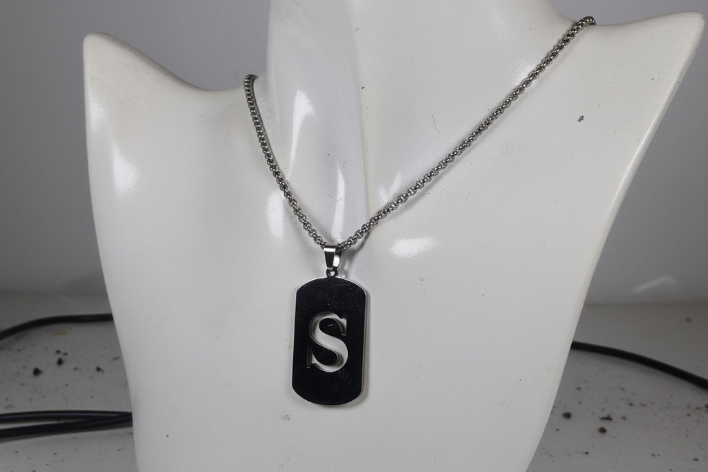 Letter S Initial Pendant – Stainless Steel Silver Alphabet Charm