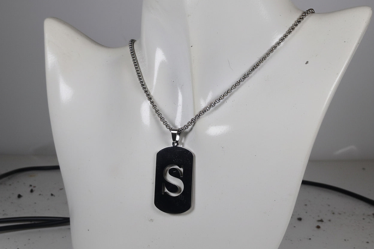 Letter S Initial Pendant – Stainless Steel Silver Alphabet Charm