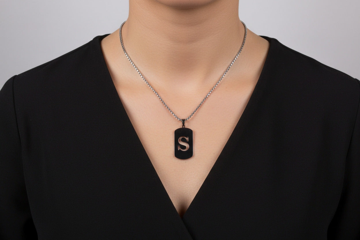 Letter S Initial Pendant – Stainless Steel Silver Alphabet Charm