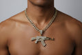 Iced AK-47 Pendant Necklace – 11mm Cuban Chain, Hip Hop Jewelry