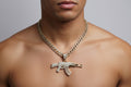 Iced AK-47 Pendant Necklace – 11mm Cuban Chain, Hip Hop Jewelry