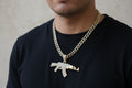Iced AK-47 Pendant Necklace – 11mm Cuban Chain, Hip Hop Jewelry