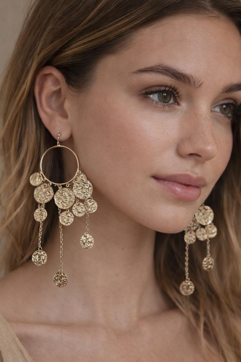 Hammered Silver Coin Hoop Earrings, Boho Chandelier Dangle Earrings, Statement Gypsy Jewellery, Festival Earrings for Women