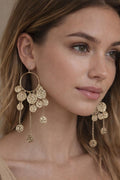 Hammered Silver Coin Hoop Earrings, Boho Chandelier Dangle Earrings, Statement Gypsy Jewellery, Festival Earrings for Women