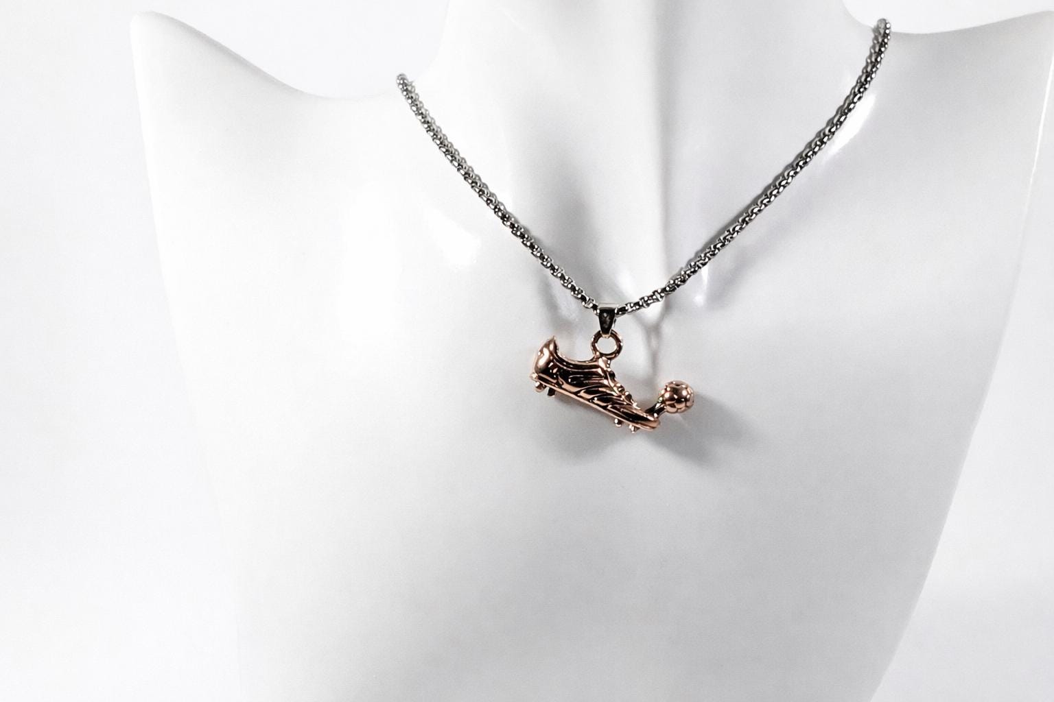 Football Boot & Ball Necklace – Silver Tone Sports Pendant on Chain, Unisex Football Gift