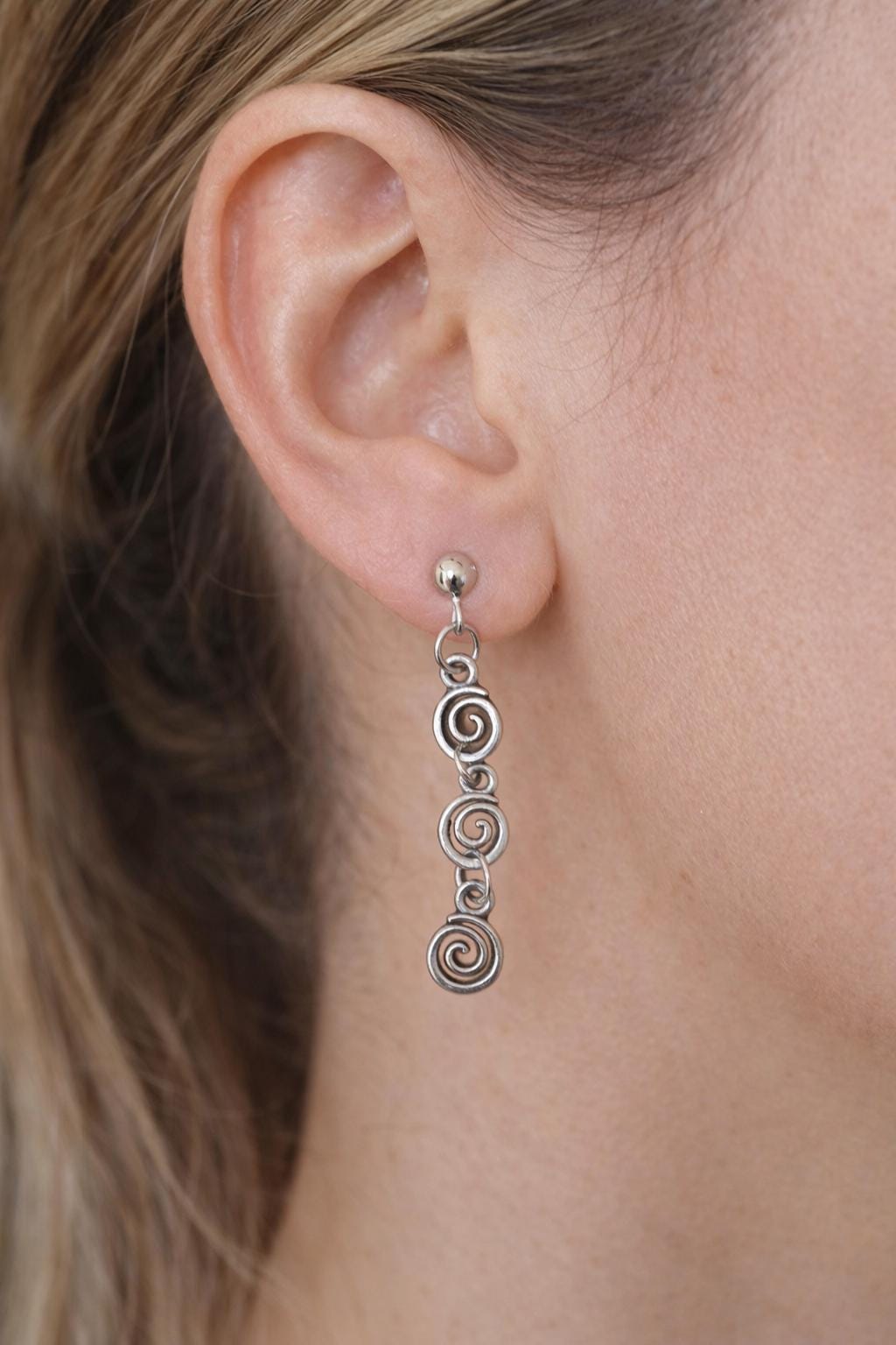 Silver Spiral Drop Earrings | Celtic Spiral Dangle Earrings | Boho Gothic Jewellery | Pagan Wiccan Earrings | Gift for Her