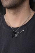 Guitar Pick & Electric Guitar Necklace – Silver Music Pendant Necklace for Men | Rock Music Jewellery Gift