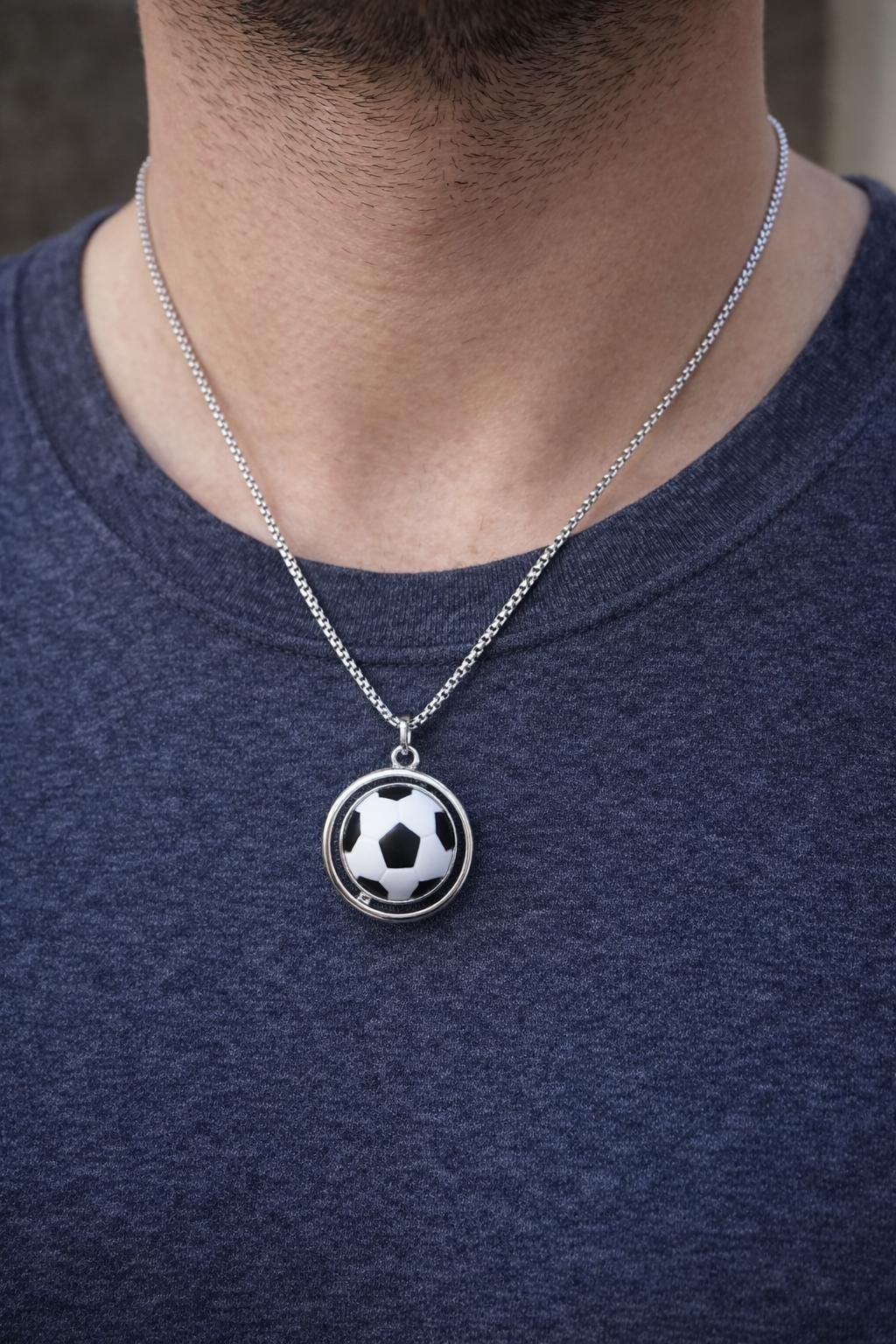 Football Pendant Necklace – Silver Tone Sports Charm Necklace