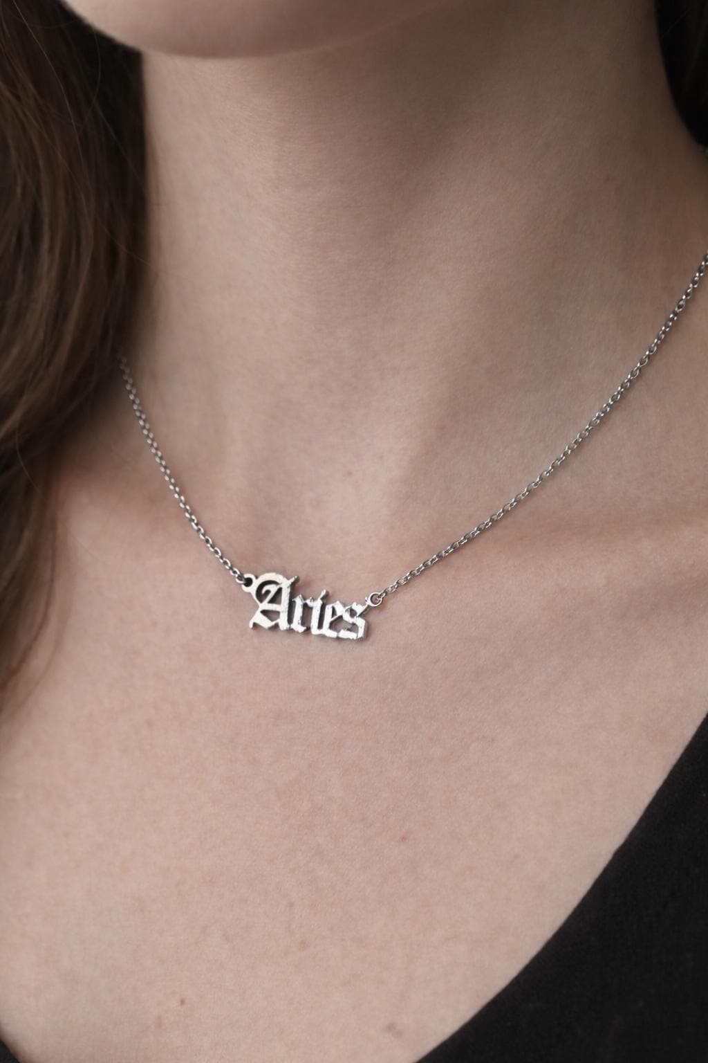 Aries Necklace Silver Zodiac Name Necklace | Horoscope Star Sign Jewellery | Minimal Astrology Pendant Gift for Her