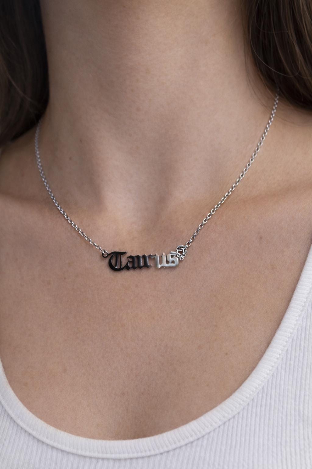 Taurus Necklace Silver | Zodiac Name Pendant | Astrology Star Sign Jewellery | Taurus Gift for Her | Minimal Horoscope Necklace