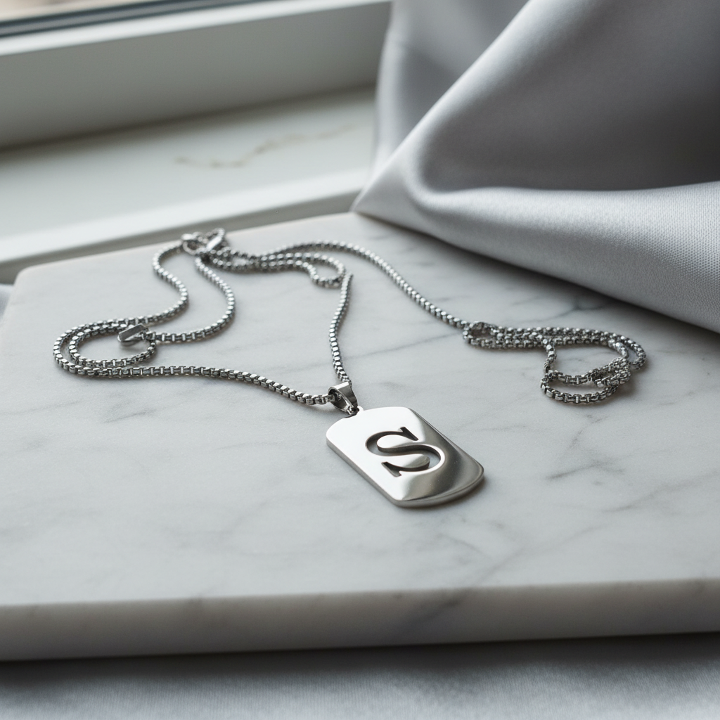 Letter S Silver Initial Pendant Necklace