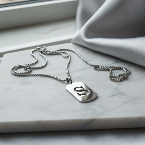 Letter S Silver Initial Pendant Necklace