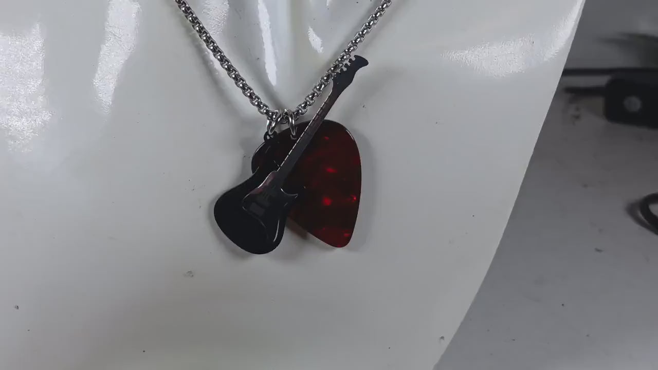 Black Electric Guitar Necklace | Stainless Steel Rock Music Pendant