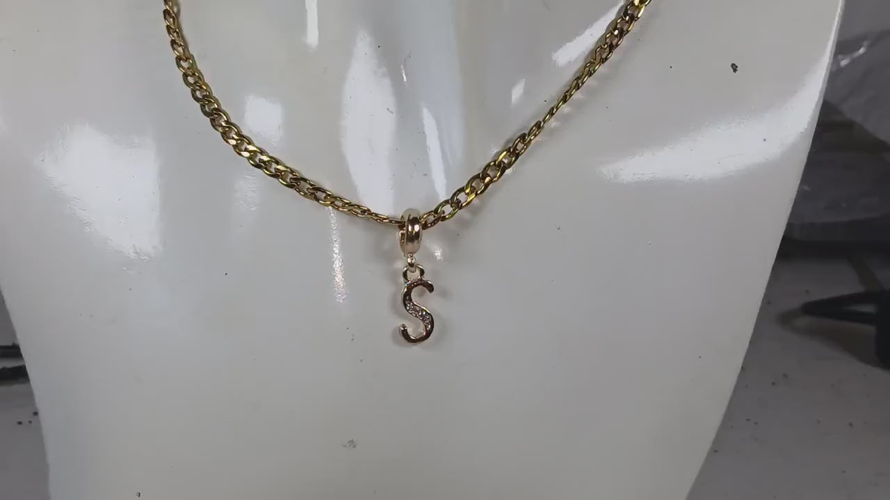 Gold Plated Initial “S” Necklace – English Alphabet Letter Pendant with Cubic Zirconia, Personalized Jewelry Gift