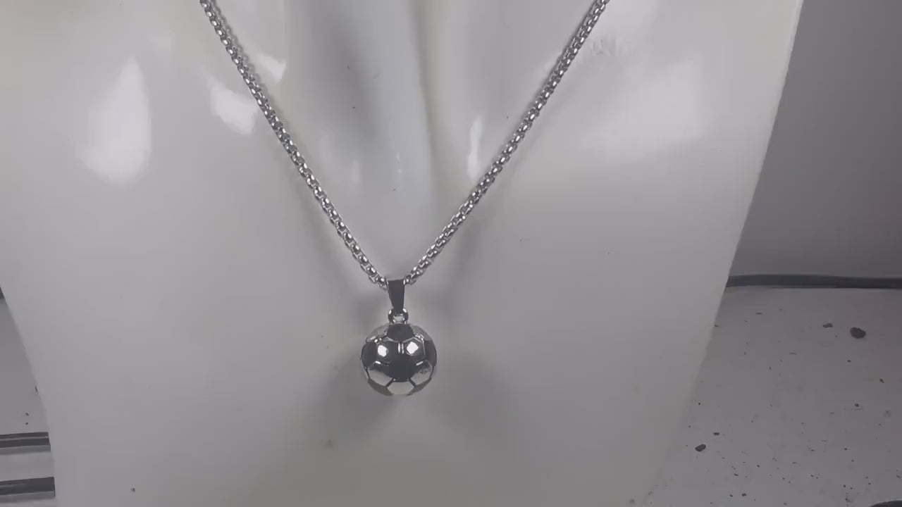 Stainless Steel Soccer Ball Pendant Necklace, Unisex Sports Jewelry