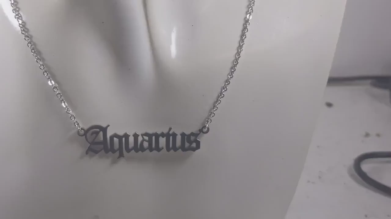 Aquarius Necklace • Old English Zodiac Horoscope Pendant