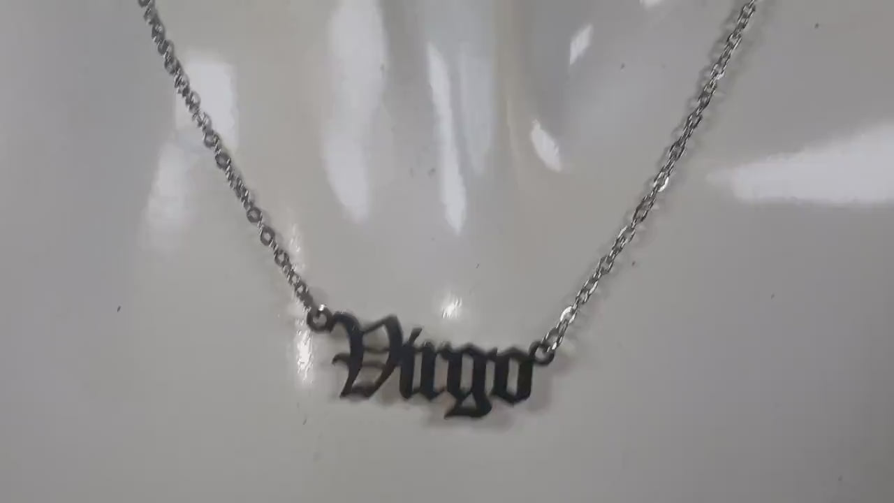 Old English Virgo Necklace • Stainless Steel Zodiac Pendant